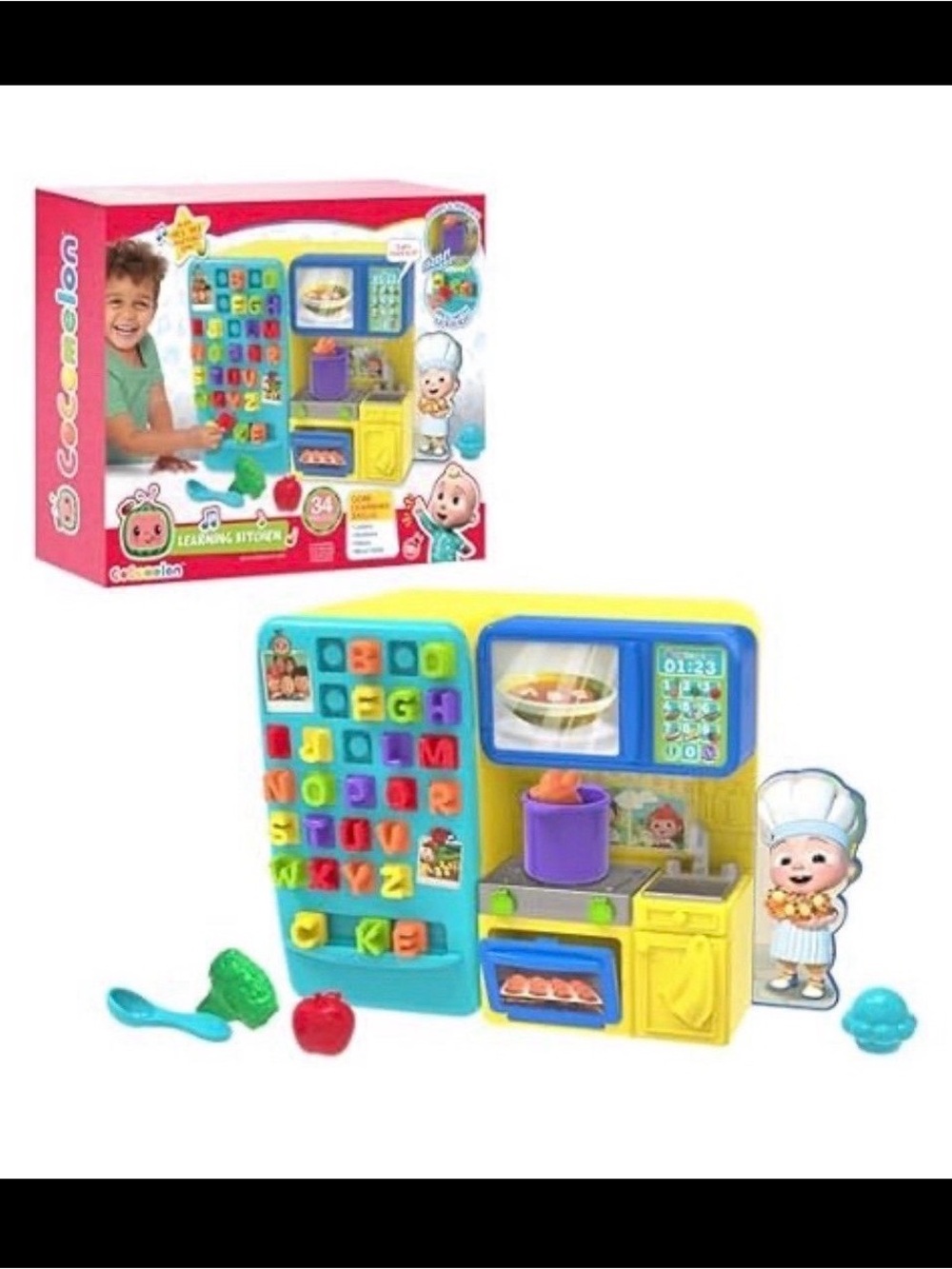 Interactive Kids Learning Kitchen Playset in Yellow & Blue by Cocomelon
